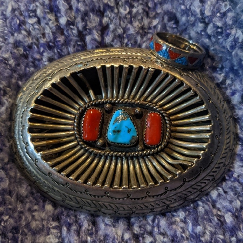 Turquoise Belt Buckle and Ring Set